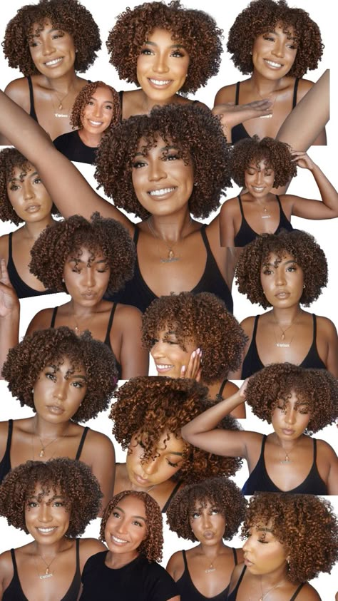 Copper Highlights Natural Hair, Chocolate Brown Natural Hair Black Women, Hair Colour Without Bleach On Black Hair, Fall Natural Hair Color For Black Women, Afro Colored Hair, Brown Curly Hair Black Women, 4c Honey Brown Hair, Afro Hair Color Ideas, Brown Ginger Hair Black Women 4c