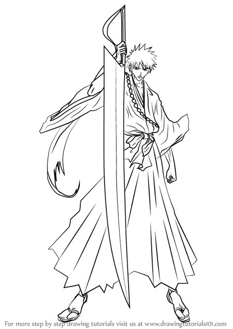 Bleach Lineart, Ichigo Kurosaki Sketch, Ichigo Kurosaki Drawing, Ichigo Sketch, Bleach Sketch, Bleach Drawing, Shark Coloring Pages, Anime Lineart, Drawing Tutorials For Beginners