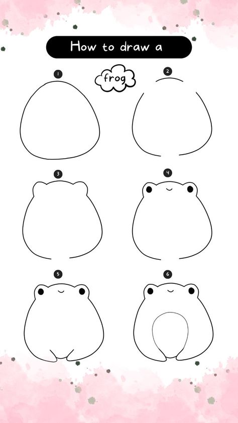 Easy Step By Step Drawing, Easy Flower Drawings, Easy Animal Drawings, Easy Drawing Steps, Cute Easy Doodles, Frog Drawing, Cute Frog, Easy Doodle Art, Easy Doodles Drawings