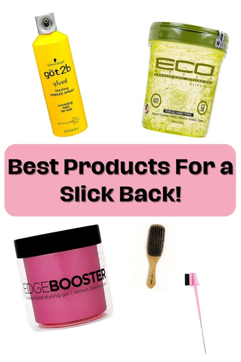 These are my go-to for slick backs. #Hairproducts #Hairstyles #Curlyhair #Hair #Slickback Best Hair Slicking Products, Slickback Ponytail Curly Hair, Hair Slicking Products, Slick Hairstyles Products, Slick Hair Products, Products To Slick 4c Hair, What Product To Use To Slick Back Hair, Slick Back Hairbrush, Best Slick Back Products