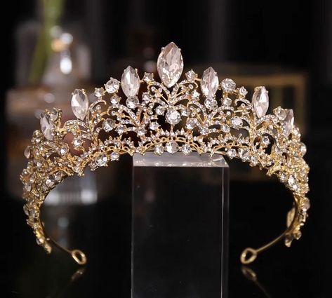 Sweet 16 Crowns, Quince Crown, Quinceanera Jewelry, Quinceanera Tiaras, Quinceanera Crown, Tiara Headpieces, Gold Tiara, Headpiece Jewelry, Rhinestone Tiara