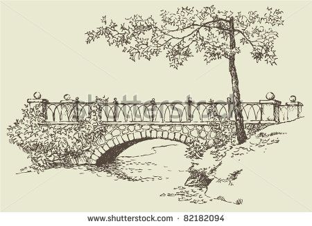 Draw Bridge Stock Photos, Images, & Pictures | Shutterstock Bridge Drawing, Landscape Tips, Building Sketch, Nature Sketch, Garden Drawing, Landscape Sketch, Stone Bridge, Landscape Drawings, Sketch Painting