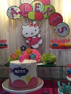 Fun Hello Kitty birthday party! See more party planning ideas at CatchMyParty.com! Hello Kitty Decorations Birthday, Kue Hello Kitty, Hello Kitty Birthday Decorations, Kitty Birthday Party Ideas, Hello Kitty Birthday Party Ideas, Hello Kitty Birthday Theme, Hello Kitty Theme Party, Kitty Birthday Party, Hello Kitty Decorations