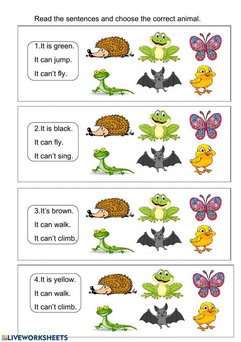 Animals Worksheets For Kids, Animals Worksheet, Animal Riddles, Animals Reading, Animals Activities, Riddles For Kids, Kids Worksheet, English Grammar For Kids, Kindergarten Phonics Worksheets