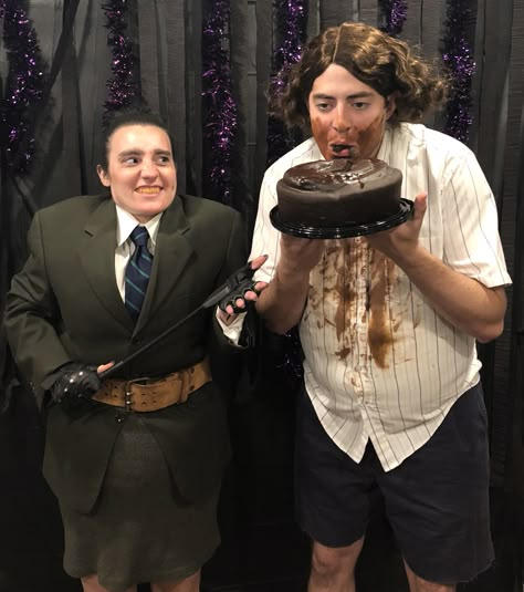 Trunchbull & Bruce Bogtrotter Halloween costume from Matilda Matilda And Trunchbull Costume, Miss Trunchbull Costume Diy, Matilda Family Costume, Mrs Trunchbull Costume, Ms Trunchbull Costume, Matilda Costume Diy, Matilda Halloween Costume, Miss Trunchbull Costume, Trunchbull Costume