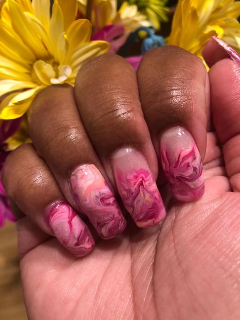 Hot Pink Marble Nails, Purple Marble Nails, Pink Marble Nails, Marbled Nails, Light Blue Nail Designs, Summer Time Nails, Time Nails, Nail 2023, Water Marble Nail Art