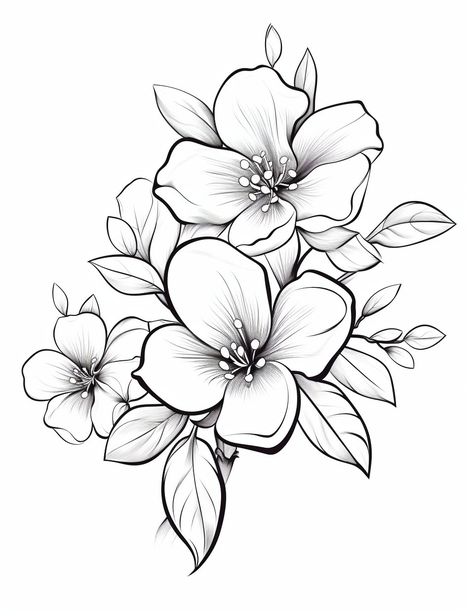 Jasmine Flower Outline, Jasmine Flower Drawing Tattoo, Jasmine Flower Sketch, Free Flower Printables, Flower Drawing Printable, Jasmine Flower Drawing, Flower Outline Drawing, Levi Tattoo, Jasmine Drawing