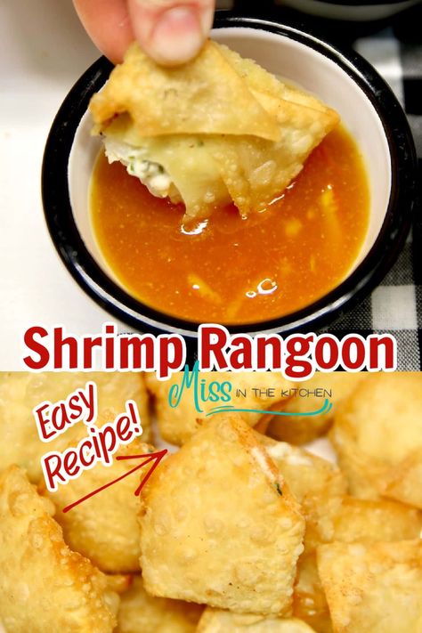 Shrimp Rangoon is a crispy and delicious appetizer or side for any Chinese-inspired dinner at home. A quick filling made with shrimp, cream cheese and garlic fried in wonton wrappers. Shrimp Rangoon Recipe, Shrimp Rangoon, Wonton Filling Recipes, Shrimp Cream Cheese, Grilled Garlic Shrimp, Cream Cheese Rangoons, Shrimp Appetizer Recipes, Rangoon Recipe, Shrimp Wonton