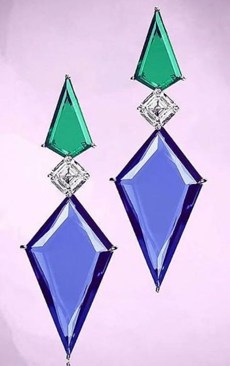 ‘Kissing’ Lozenge Shaped Diamond, Ceylon Sapphire and Zambian Emerald Earrings from Boghossian Lozenge Diamond, Kite Earrings, Jewelry Knowledge, Jewellery Design Sketches, Bridal Diamond Jewellery, Ceylon Sapphire, Diamond Jewelry Necklace, Zambian Emerald, Color Stone