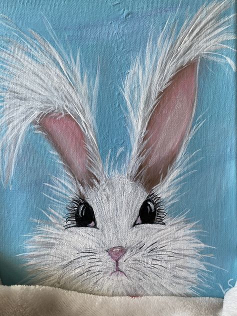 Easter Canvas Painting Ideas Easy, Rabbit Painting Acrylic, Bunny Canvas Painting, Painting Bunnies, Easter Canvas Painting, Painted Rabbits, Painted Bunnies, Bunny Paintings, Easter Canvas Art