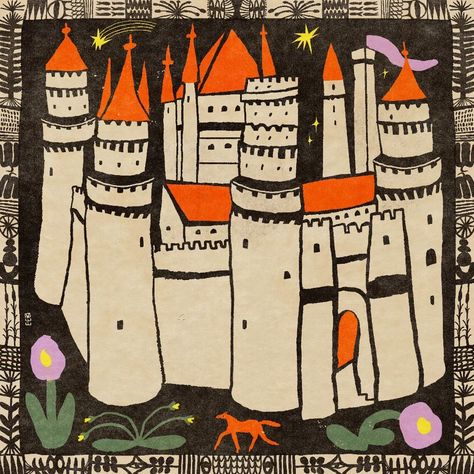 Medieval Art Style, Illustration Castle, Magic Drawings, Castle Illustration, Naive Illustration, Unique Illustration, Magic Castle, Castle Art, Illustration Artists