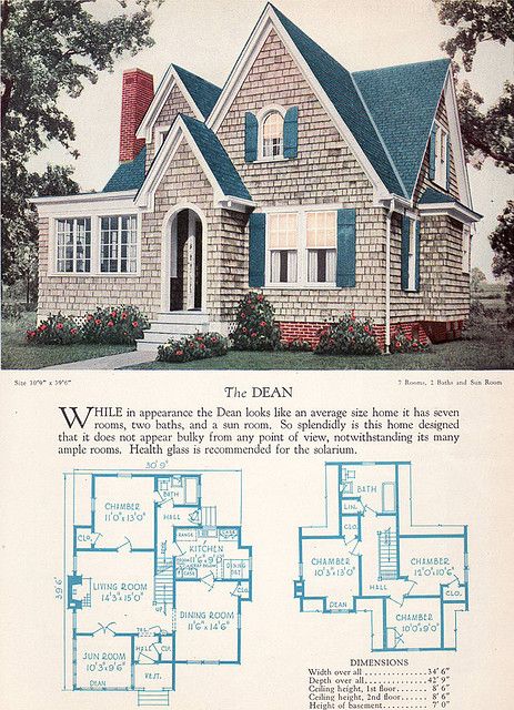 1928 Home Builders Catalog - The Dean Cottage Homes Blueprints, Cottage Living Room Furniture, Cottage Floors, Cottage Blueprints, English Style House, Downstairs Bedroom, 1920s House, Vintage House Plans, Casas The Sims 4