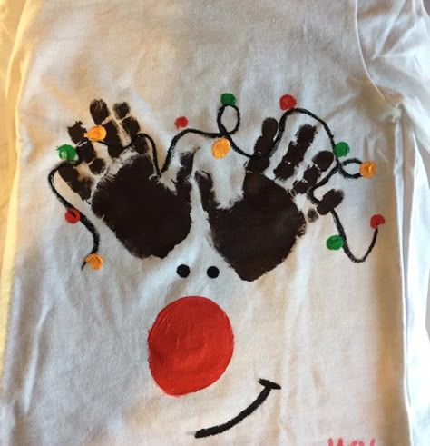 Puffy Paint Christmas Shirt, Handprint Tshirt Ideas, Diy Ugly Sweater Ideas For Kids, Speech Exercises, Homemade Ugly Christmas Sweater, Christmas Sweatshirt Ideas, Toddlers Crafts, Boy Crafts, Diy Christmas Shirts