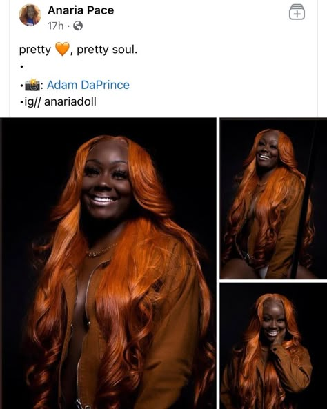 Orange Wig On Dark Skin, Wig Colors On Dark Skin, Hair Color Black Women Dark Skin, Cute Hair Colors For Dark Skin Women, Ginger Wig Dark Skin, Dark Skin Wig Colors, Ginger On Dark Skin Black Women, Dark Skin With Ginger Hair, Sza Hair Ginger