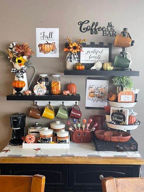 Coffee bar, coffee decor, coffee aesthetic, home coffee bar, fall decor, fall aesthetic, autumn decor, autumn aesthetic, harvest decor, harvest aesthetic. Hobby Lobby Coffee Bar Decor, Fall Decorations Hobby Lobby, Room Fall Aesthetic, Fall Decor Hobby Lobby, Hobby Lobby Fall Decor Ideas, Pumpkin Spice Coffee Bar Decor, Hobby Lobby Wall Decor Ideas, Fall Decor 2022, Fall Aesthetic Decor