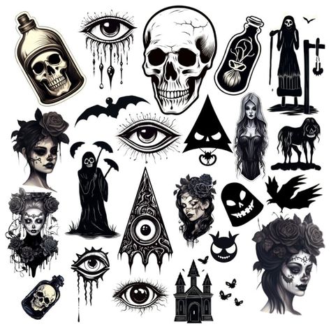 Skull Stickers Printable, Halloween Stickers Printable Free, Gothic Stickers Printable, Goth Stickers Printable, Dark Stickers Aesthetic, Black And White Stickers Free Printable, Dark Skull Tattoo, Alternative Stickers, Grunge Stickers