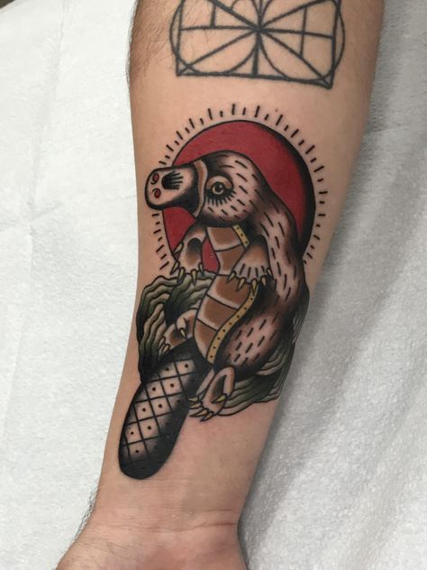 Tradition Platypus Traditional Platypus Tattoo, Platypus Tattoo, Aboriginal Tattoo, Tattoo 2022, Australian Tattoo, Tattooed Woman, Cool Chest Tattoos, Chest Tattoos, Old School Tattoo Designs