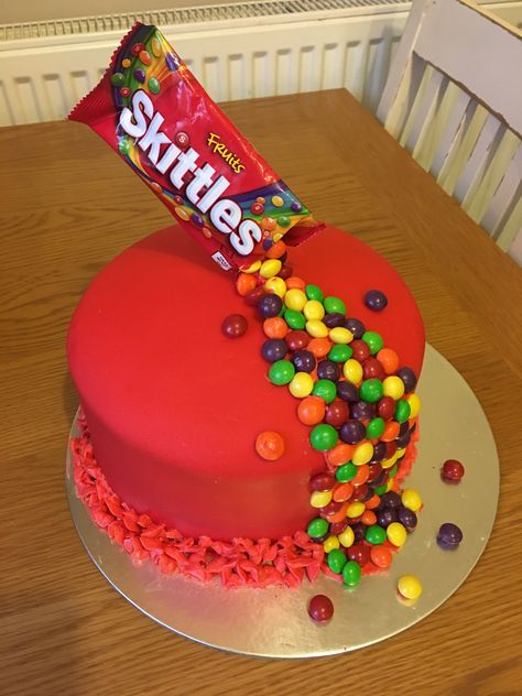 Skittles cake Skittles Birthday Cake, 12th Birthday Cake Boy, Skittle Cake, Skittles Cake, Gravity Cakes, Wee Man, Birthday Drip Cake, 19th Birthday Cakes, Number Birthday Cakes