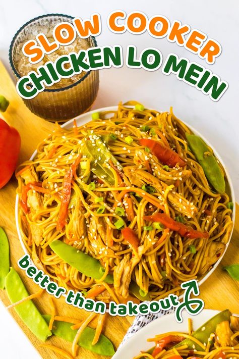 Asian Slow Cooker Recipes, Chicken Lo Mein Noodles, Chicken Lo Mein Recipe, Slow Cooker Asian, Lo Mein Noodles, Chicken Lo Mein, Chinese Chicken Recipes, Lo Mein Recipes, Asian Noodle Recipes