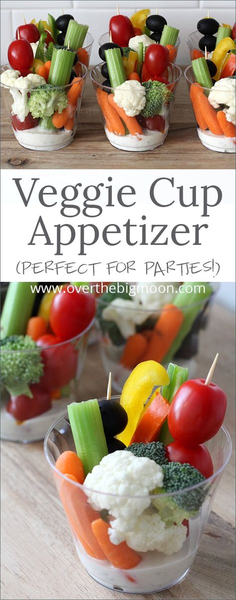 Easy Veggie Cups - Over the Big Moon Veggie Cups, Easy Veggie, Veggie Tray, Shower Food, Birthday Food, Party Food Appetizers, Appetizers For Party, Wedding Food, Appetizers Easy