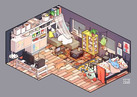 ArtStation - room concept 02, Hendrikje Witte Pixel Art Room, Decoration Living Room Ideas, Diy Wall Hanging Ideas, Drawing Room Concept, Room Concept, House Interior Living Room, Bedroom Drawing, Isometric Drawing, Interior Living Room