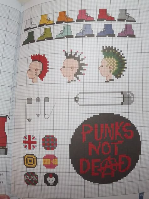 The Smiths Cross Stitch, Punk Cross Stitch Pattern, Keith Haring Cross Stitch, Punk Cross Stitch, Punk Crochet, Punk Embroidery, Punk Pattern, Skull Cross Stitch, Stitch Games