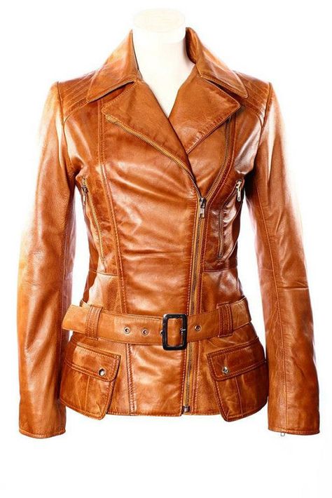 New Women handmade tan colour distressed slim fit leather coat jacket four front pockets style with adjustable bucke belt Vintage Biker Style, Navy Leather Jacket, Tan Leather Jacket, Tan Leather Jackets, Best Leather Jackets, Biker Leather Jacket, Stylish Blazer, Vintage Biker, Adidas Originals Women