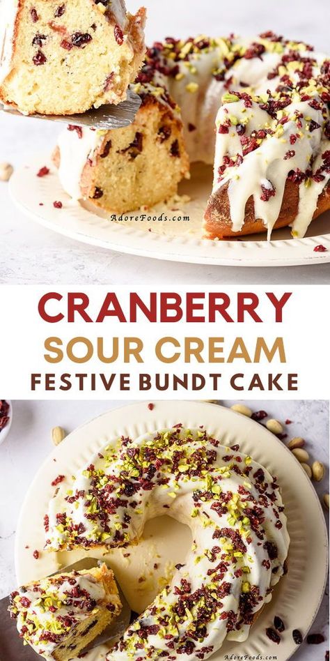 Dessert With Cream Cheese, Cranberry Bundt Cake, Sour Cream Bundt Cake, Christmas Breads, Cake Recipe Moist, Cake For Christmas, Cake Bundt, Cranberry Cake, Bundt Cake Recipe