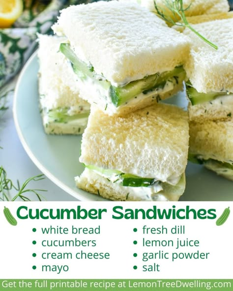 Cucumber Sandwich, Tea Party Sandwiches, Tea Sandwiches Recipes, Afternoon Tea Recipes, Party Sandwiches, Cucumber Sandwiches, Tea Party Food, Tea Sandwiches, Chapati