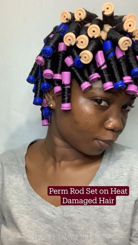 Curlers Black Women, Curl Perm Black Women, How To Curl Your Natural Hair Afro, Curly Hair Rollers How To Use, Hairstyles For Permed Hair Ideas, Perm Rods On Blown Out Hair, Washing And Setting Hairstyles, Perm Set On Natural Hair, Curling Hair With Rods