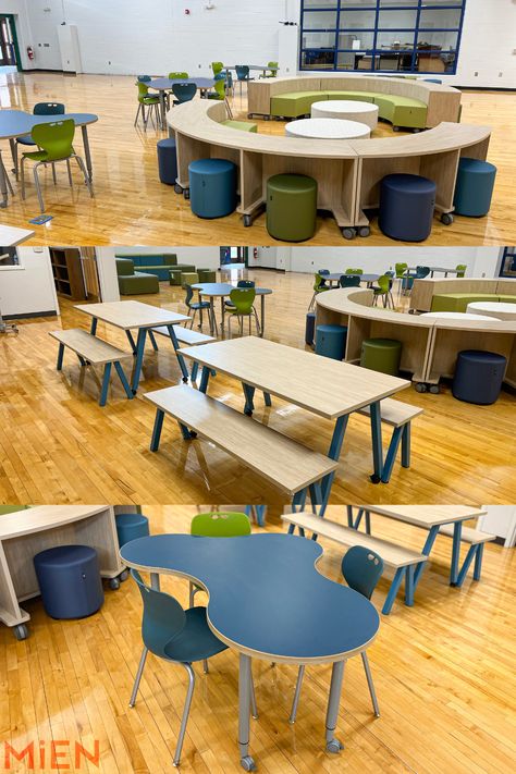 Foster Heights common area is an ideal flexible learning environment providing students ownership of this space. Visit our website to view all the install images. #MiEN #k12education #highereducation #design #furniture #21stcenturylearning #learning #schooldesign #collaboration #students #teachers #softseating #schoolfurniture #activelearning #activefurniture School Multipurpose Room Design, Flexible Classroom Design, Collaborative Workspace Design, Classroom Arrangement Ideas, Outdoor Study Space, Classroom Furniture Ideas, Library Furniture School, 21st Century Classroom Design, School Furniture Design