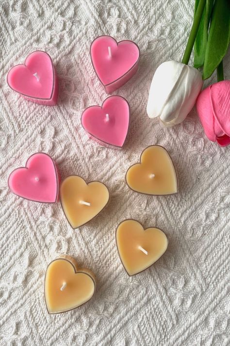 Heart Shaped Tea light Candles Soy Wax Candles Hand Poured in UK Handmade Diy Bougie, Weird Candles, Photo Candles, Tea Candles, Jewelry Candles, Hand Candle, Wax Candles, Mini Heart, Light Candle