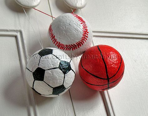 Magicoat, a new product from Deco Art--paint on styrofoam, covers smoothly to lay fondant on cake forms without pitting!! Sport Themed Crafts, Kids Sports Crafts, Soccer Crafts, Styrofoam Crafts, Sport Craft, Ball Party, Homemade Ornaments, Great Gifts For Dad, Styrofoam Ball