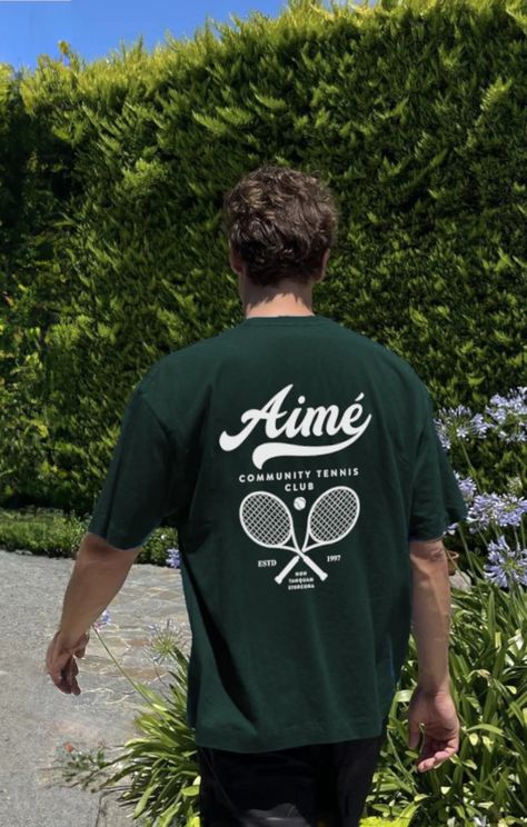 Dark Green Aimé Tennis Club T-shirt 100% Cotton with Vintage Old Money Tee Style Tennis Club Tshirt, Vintage Sports Tees, Old Money T Shirt, Sport Tshirt Designs Graphics, Old Money Tshirt, Money Tshirt, Vintage Old Money, Cat Logo Design, Streetwear Tshirt Design