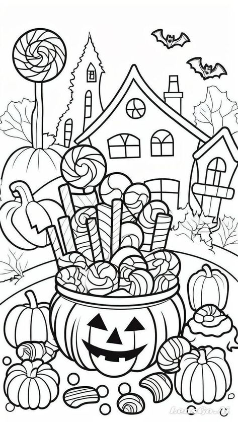 Cer Nocturn, Candy Coloring Pages, Hairstyles Anime, Halloween Worksheets, Halloween Facts, Painting Colors, Pumpkin Coloring Pages, Coloring Art, Halloween Coloring Book