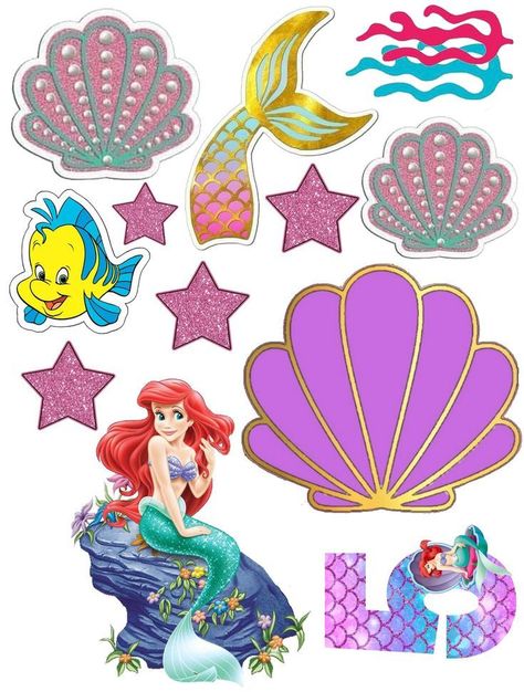 Ariel Doll Cake, Mermaid Topper, Ariel Cake Toppers, Happy Birthday Hand Lettering, Little Mermaid Cake Topper, Topper Mermaid, Mermaid Happy Birthday, Baby Boy Cake Topper