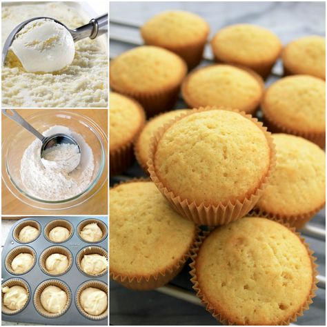 Ice-Cream-Muffins Different Ice Cream Flavors, 2 Ingredient Ice Cream, Ice Cream Muffins, Ice Cream Bread, Self Raising Flour, The Whoot, Easy Ice Cream, Diy Ice Cream, Self Rising Flour