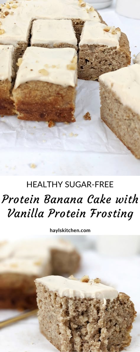 Protein Banana Cake, Protein Powder Icing, Dessert Recipes With Protein Powder, Healthy Protein Cupcakes, Baked Goods With Protein Powder, Banana Protein Cake, Protein Powder Frosting, Healthy Protein Baked Goods, Protein Frosting Recipe