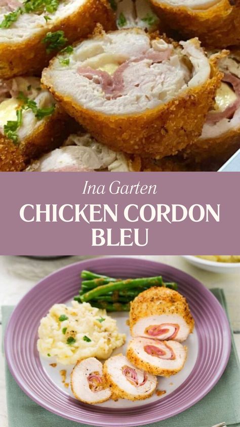 Ina Garten Chicken Cordon Bleu Ina Garten Chicken, Baked Chicken Cordon Bleu, Easy Chicken Cordon Bleu, Savory Ham, Cordon Bleu Recipe, Chicken Cordon Bleu Recipe, Chicken Ham, Ina Garten Recipes, Breaded Chicken Breast