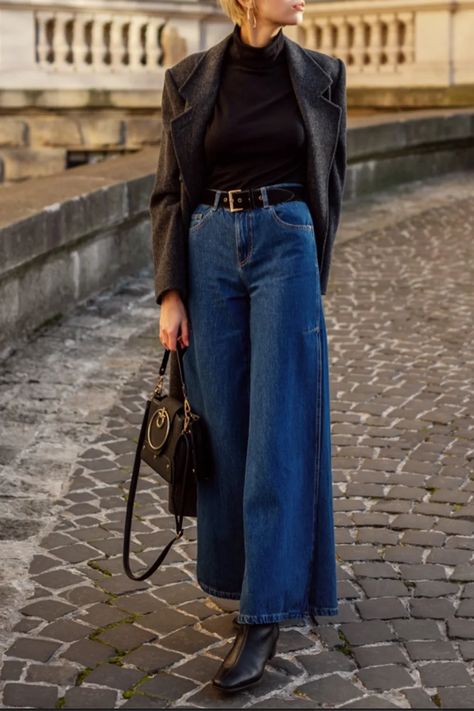 3 Ways To Wear Your Wide Leg Jeans With Boots | Wardrobe Icons Jeans Trends 2023, Wide Leg Jeans With Boots, Jeans With Boots, Jeans Boots Outfit, Black Wide Leg Jeans, Wide Leg Jeans Outfit, Wide Legged Jeans, Jeans Trend, 3 Ways To Wear