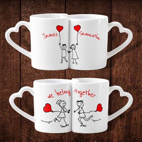 Couple Mug Design, Stick Couple, We Belong Together, Couple Mug, Couple Coffee, Couples Coffee Mugs, Valentines Couple, Hearts Valentines, Coffee Mug Set