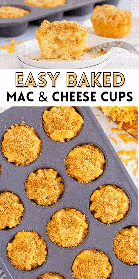 These Baked Mac and Cheese Cups are an easy-to-make twist on a classic favorite. The kids love this bite-sized snack! Mini Mac N Cheese Cups, Max And Cheese Cups, Macaroni And Cheese Muffins, Baked Mac And Cheese Recipe Small Batch, Mac N Cheese Cupcakes, Mac And Cheese Cups Party, Kraft Mac And Cheese Bites, Mac And Cheese Bites Baked Mini Muffins, Mini Mac And Cheese Cups