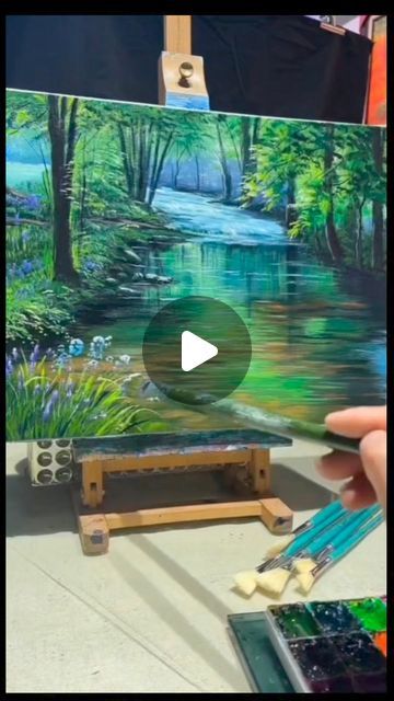 Trees Painting Acrylic, How To Paint A Forest Acrylic, Acrylic Painting Trees Forests, Green Forest Acrylic Painting, Green Mountain Painting Acrylic, Acrylic Foggy Forest, Forest Green Background, Trees Painting, Acrylic Landscape