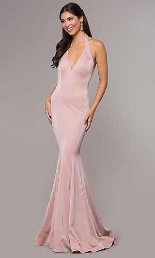 Hairstyle For Halter Neckline, Glamorous V-neck Halter Dress For Party, Glamorous Pink Halter Neck Dress, Fitted V-neck Halter Dress, Fitted V-neck Halter Dress For Club, Elegant Bodycon Halter Dress With V-neck, Sparkly Prom Dress, Pink Prom Dress, Prom Dresses 2019