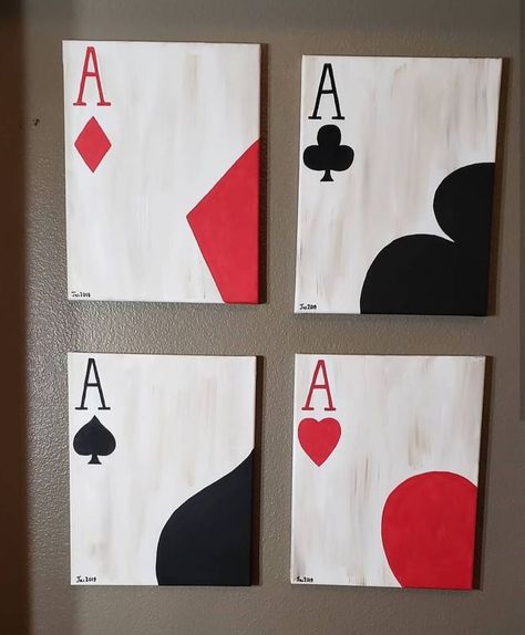 Card Canvas Painting, Uno Reverse Card Painting Canvas, Card Deck Painting, Playing Cards Diy, Deck Of Cards Painting Ideas, Poker Card Painting, Painting Playing Cards Ideas Easy, Cards Painting, Painting A Deck Of Cards Ideas