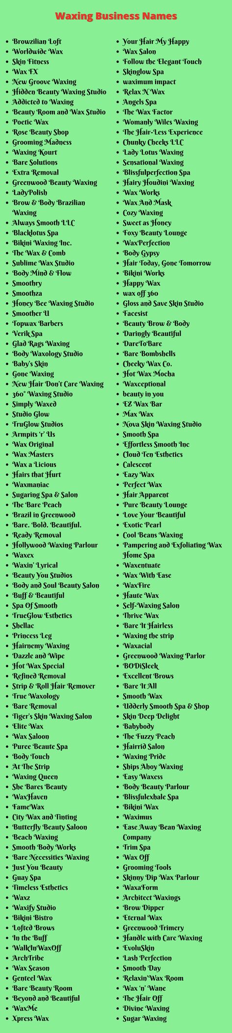 Wax Name Ideas, Aesthetician Name Ideas, Waxing Business Name Ideas, Esthetic Business Names Ideas, Esthetician Brand Name Ideas, Wax Business Names, Esthetics Business Names, Esthetician Names Ideas Unique, Waxing Business Names