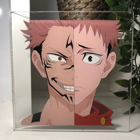 Yuji Itadori Painting, Glass Painting Designs Anime, One Piece Glass Painting, Anime Glass Painting Ideas, Acrylic Glass Painting Ideas, Art Glass Painting, Anime Glass Painting, Anime Canvas Painting, Anime Painting