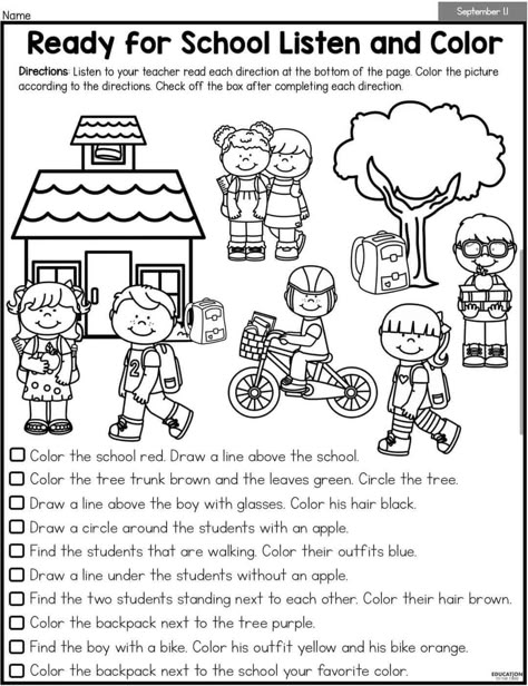 Comprehension For Grade 1, Listening And Following Directions, Read And Color, Reading Comprehension For Kids, Afrikaans Language, Coloring Worksheets, Learning English For Kids, English Phonics, English Worksheets For Kids