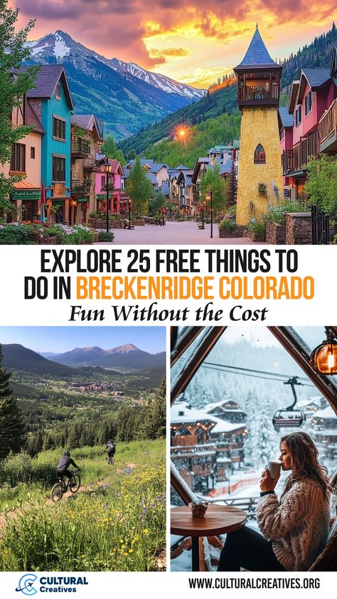 A mountain town, scenic trails, and cozy winter moments, showcasing activities to Explore 25 Free Things to Do in Breckenridge Colorado. Breckenridge Colorado Spring, Things To Do In Breckenridge Colorado, Breckenridge Colorado Summer, Breckenridge Colorado Winter, Fairplay Colorado, Ridgway Colorado, Colorado Activities, Frisco Colorado, Things To Do In Colorado