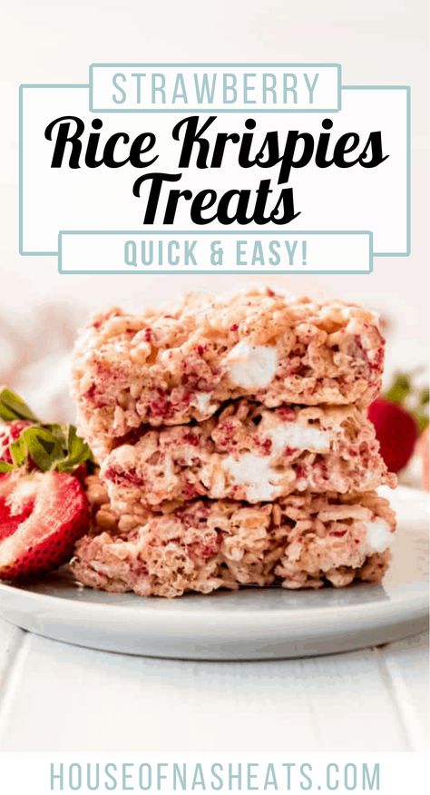 Strawberry Rice Krispies Treats are perfect for a summer picnic and are such a fun activity to involve your kiddos in. Just add some freeze-dried strawberries and you will have a fruity spin on your classic childhood treat. #ricekrispies #strawberry #ricekrispiestreats #best #soft #easy #marshmallows #freezedriedstrawberries #dessert #nobake #strawberries Dried Strawberry Recipes, Freeze Dried Strawberry Recipes, Strawberry Rice Crispy Treats, Easy Marshmallows, Strawberry Rice Krispie Treats, Freeze Drier, Strawberry Food, Freeze Dryer, Krispie Treats Recipe